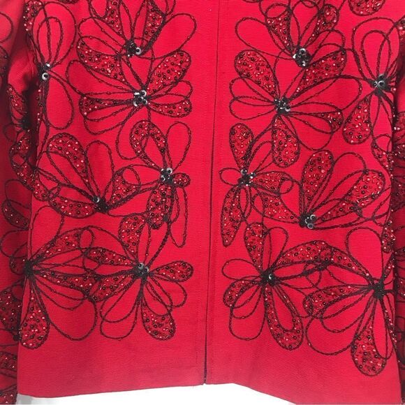 ANAGE Red Black Bead Embroidered Floral Design Holiday Statement Jacket NEW - Picture 14 of 16
